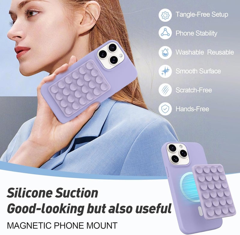 OPOM Magnetic Suction Phone Mount for MagSafe Case,Silicone Sticky Phone Grip Holder for iPhone,Removable Hands-Free Selfie/Video for TikTok & Instagram Influencer/Creator (Lavender) - Image 3